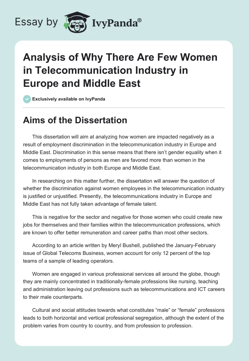 Analysis of Why There Are Few Women in Telecommunication Industry in Europe and Middle East. Page 1