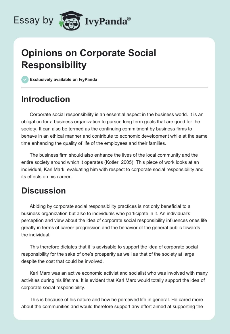 Opinions on Corporate Social Responsibility. Page 1