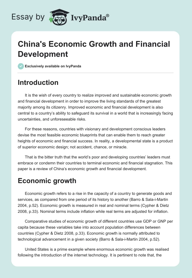China's Economic Growth and Financial Development. Page 1