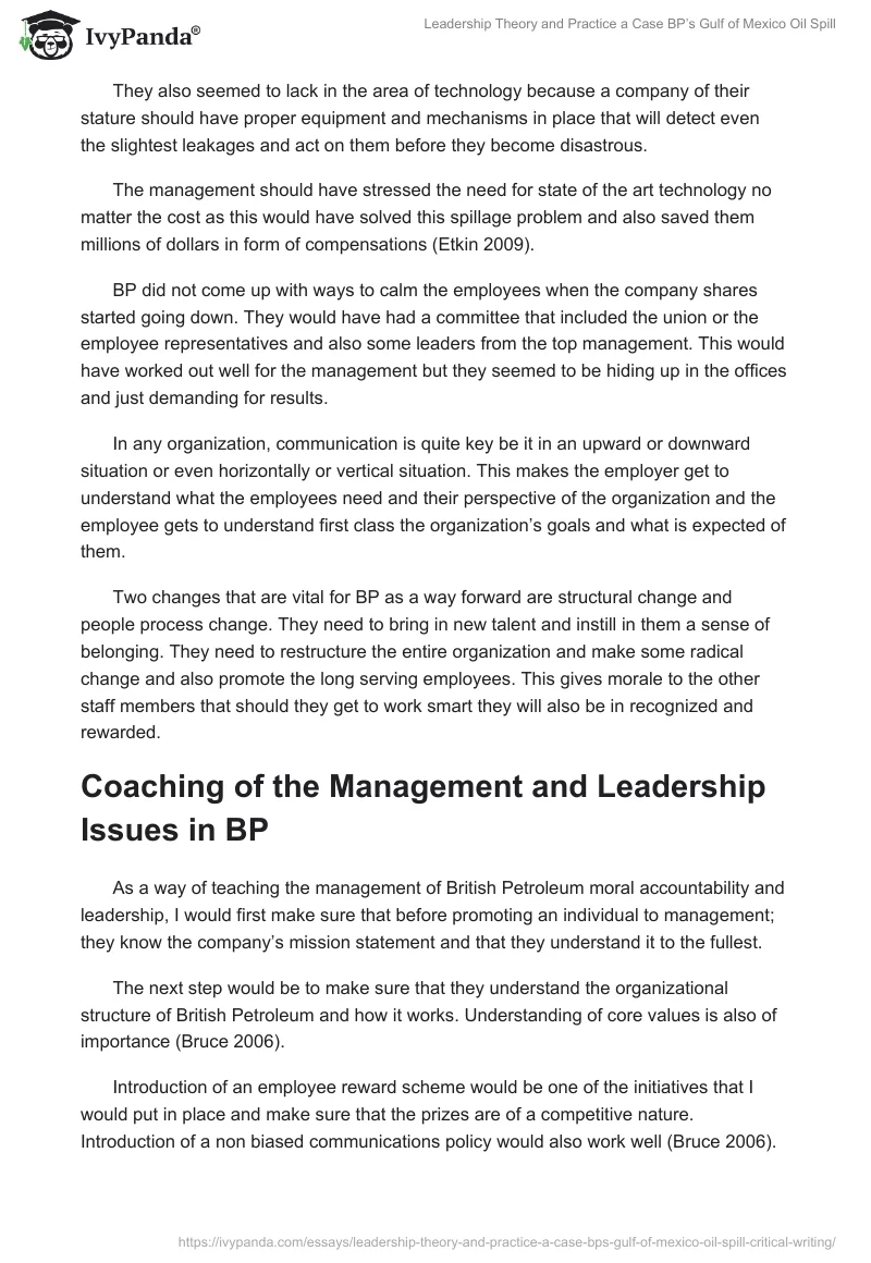 Leadership Theory and Practice a Case BP’s Gulf of Mexico Oil Spill. Page 3