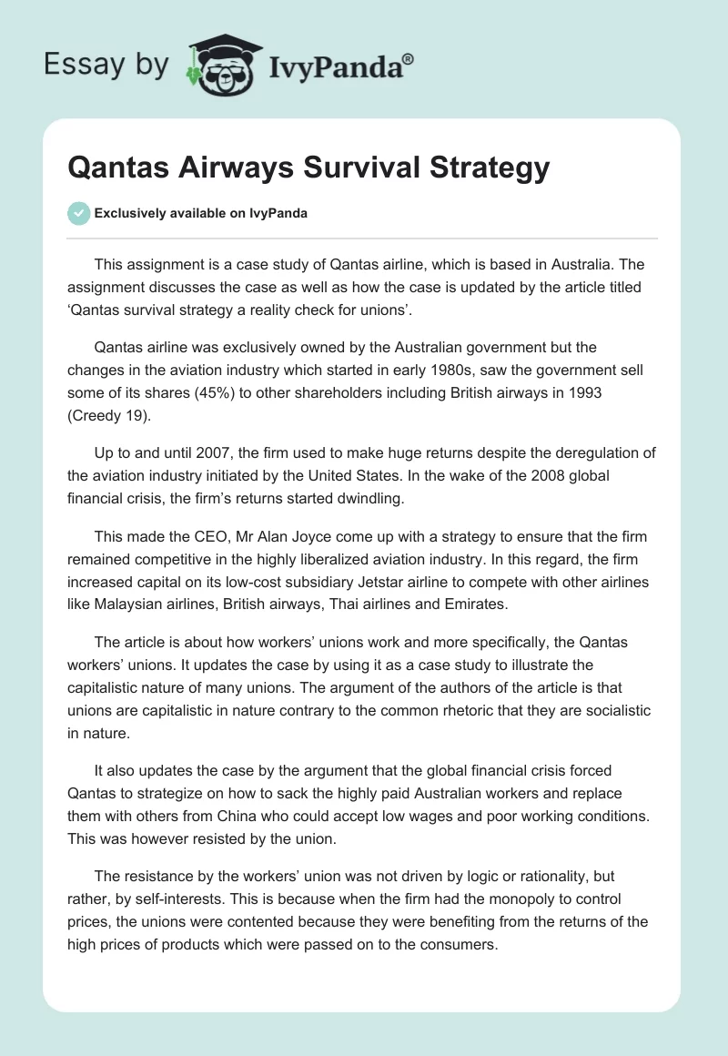 Qantas Airways Survival Strategy. Page 1