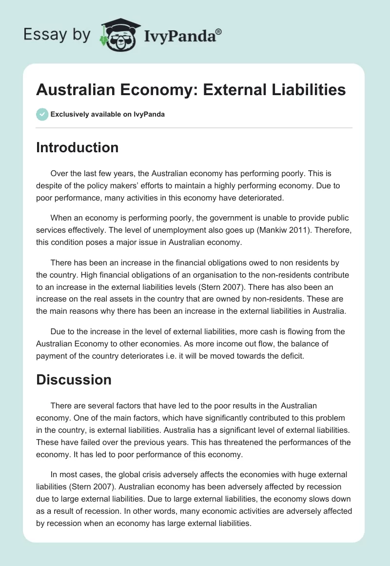 Australian Economy: External Liabilities. Page 1