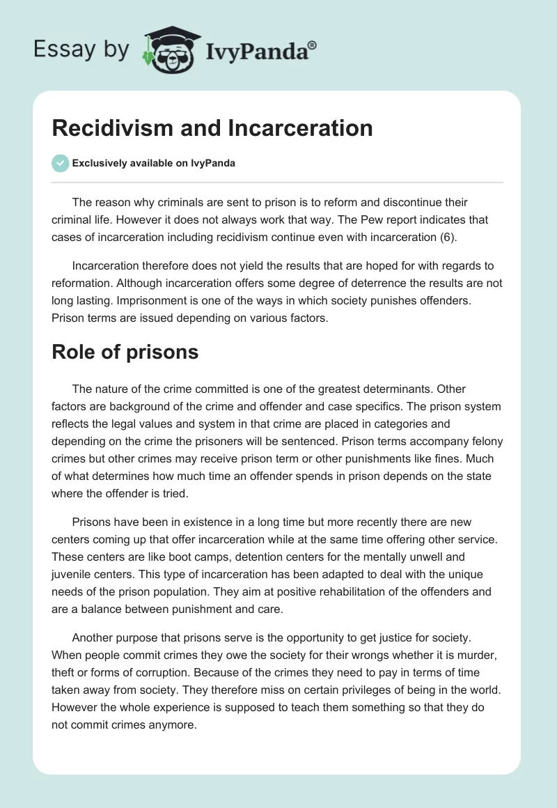 Recidivism and Incarceration. Page 1