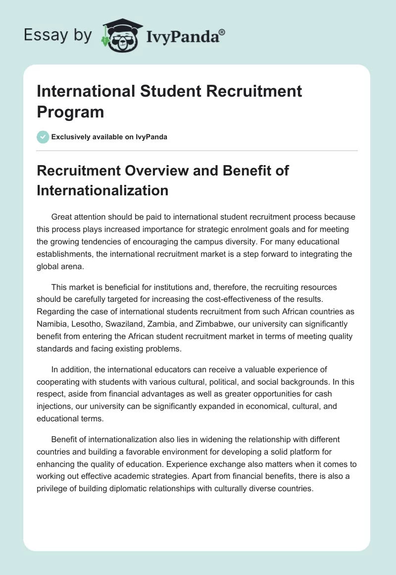 International Student Recruitment Program. Page 1