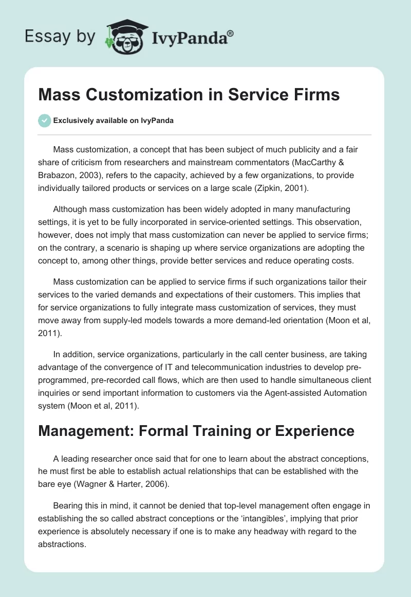 Mass Customization in Service Firms. Page 1