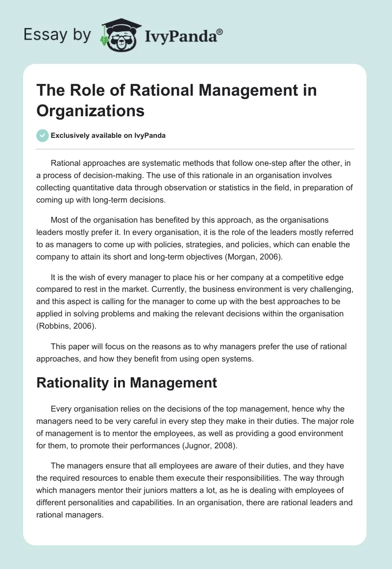 The Role of Rational Management in Organizations. Page 1