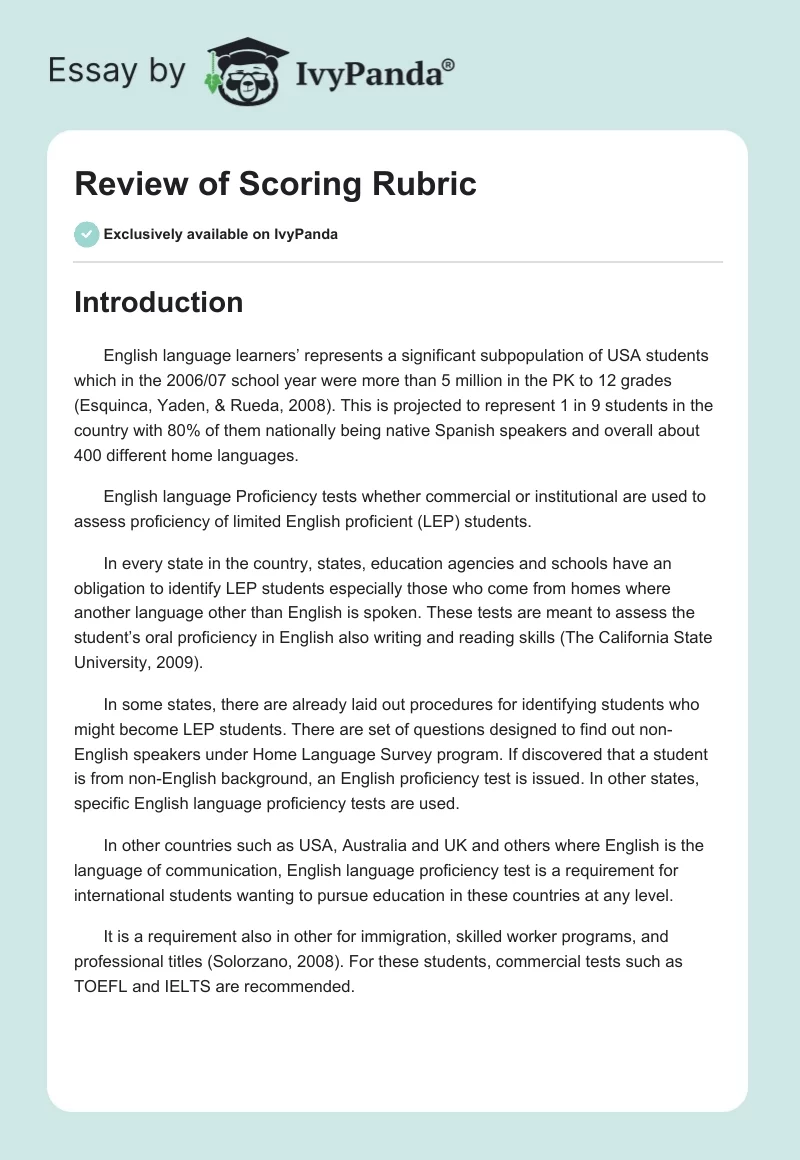 Review of Scoring Rubric. Page 1