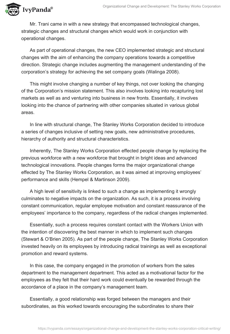 Organizational Change and Development: The Stanley Works Corporation. Page 2