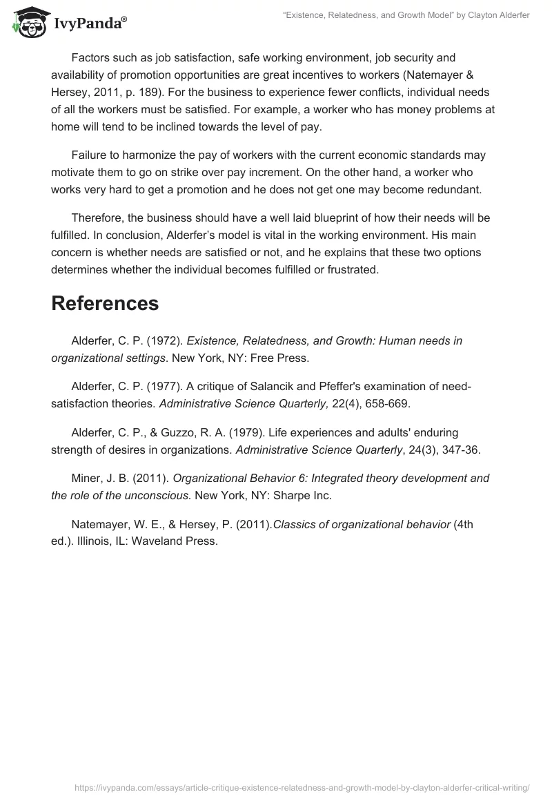 “Existence, Relatedness, and Growth Model” by Clayton Alderfer. Page 4