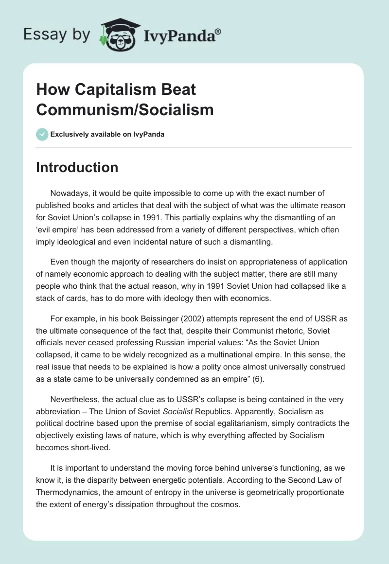 How Capitalism Beat Communism/Socialism. Page 1