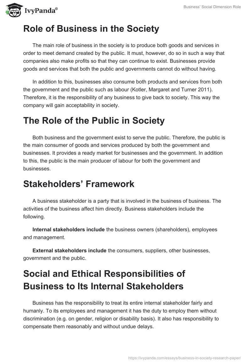 Business’ Social Dimension Role. Page 2