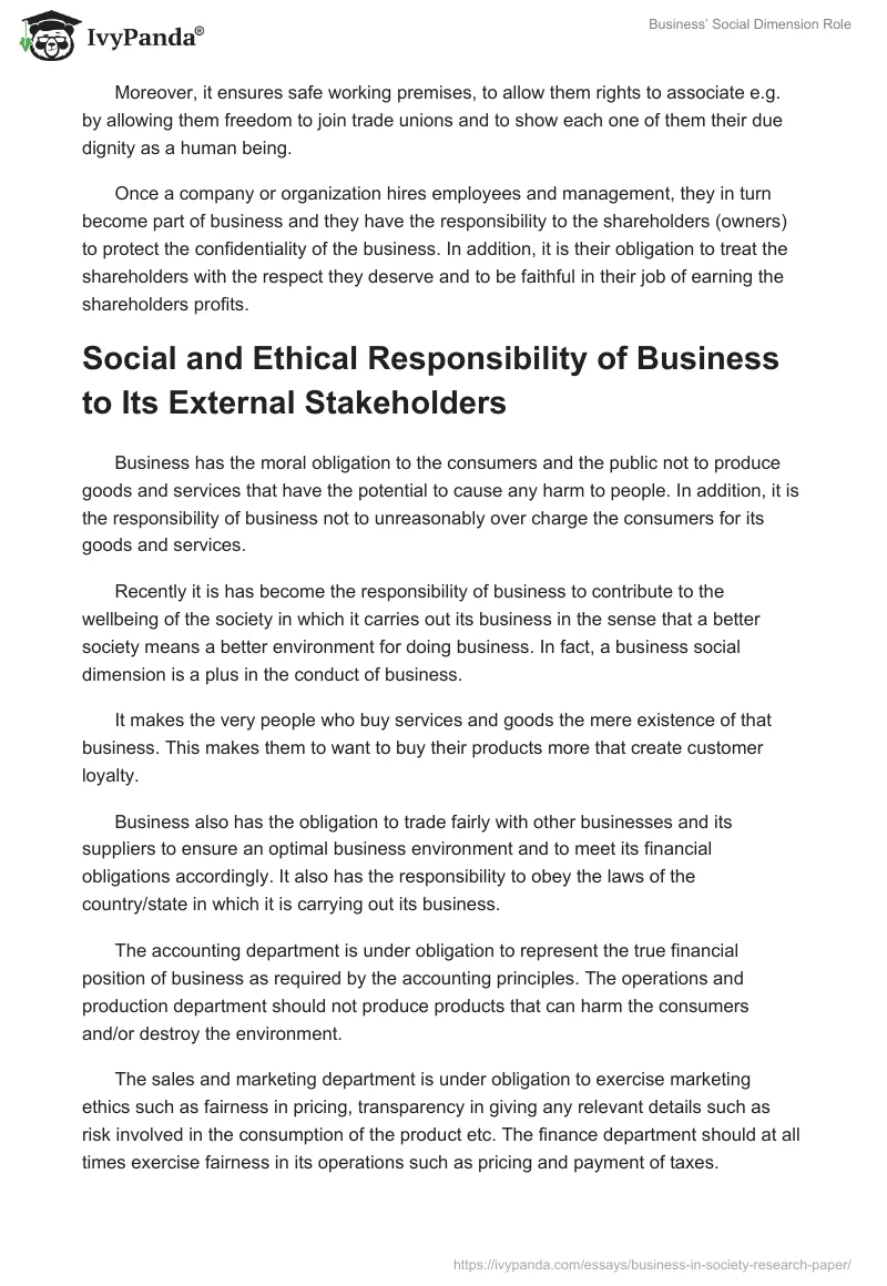Business’ Social Dimension Role. Page 3