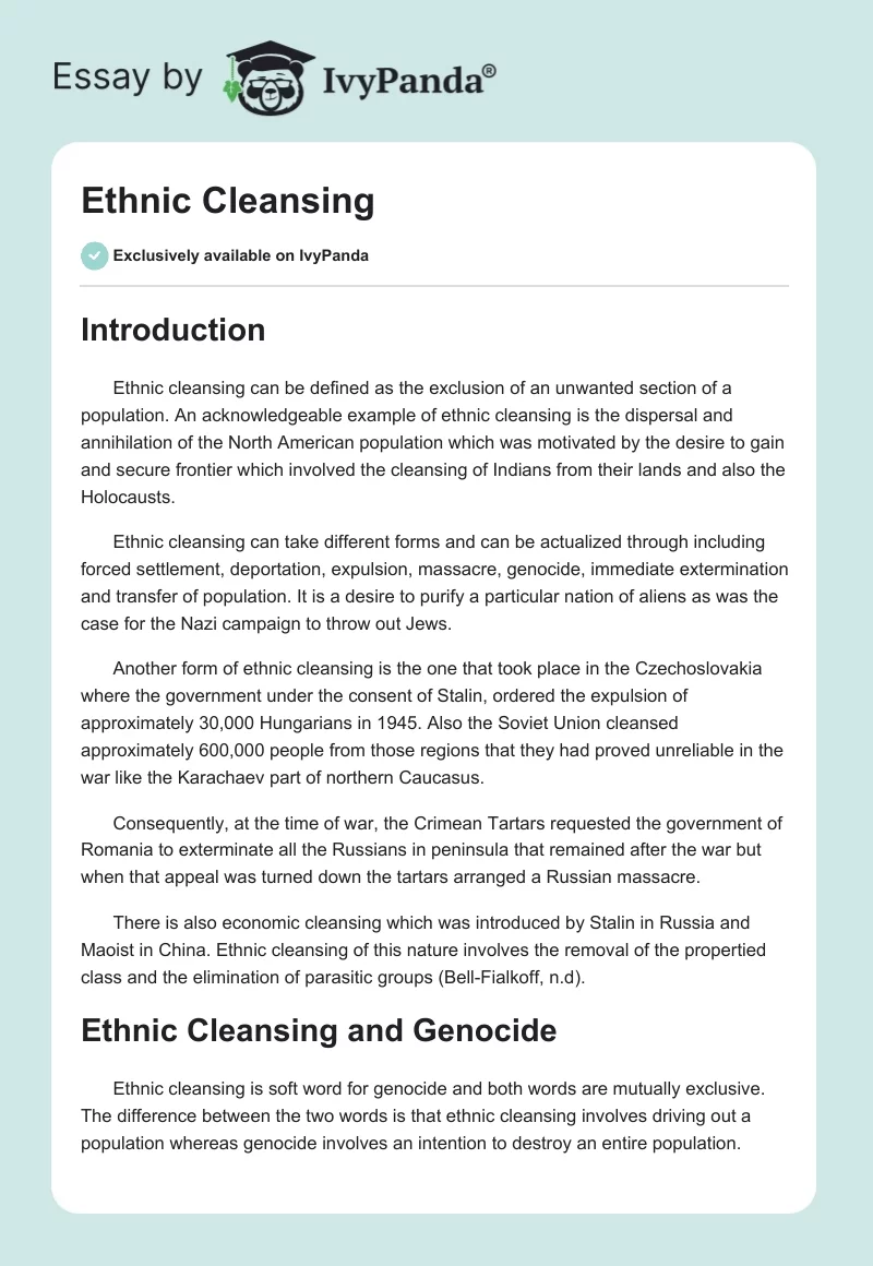 Ethnic Cleansing and Genocide. Page 1