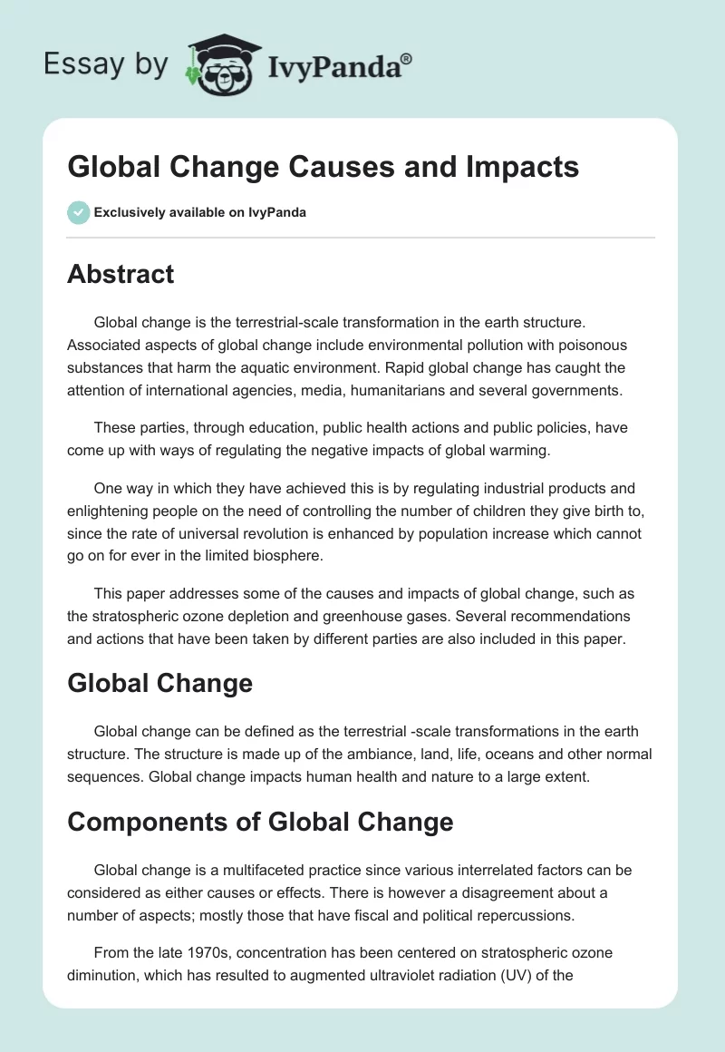 Global Change Causes and Impacts. Page 1