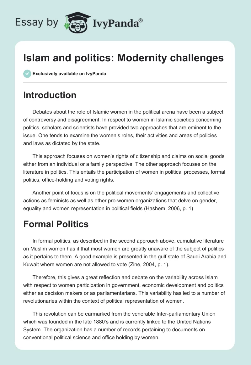 Islam and Politics: Modernity Challenges. Page 1
