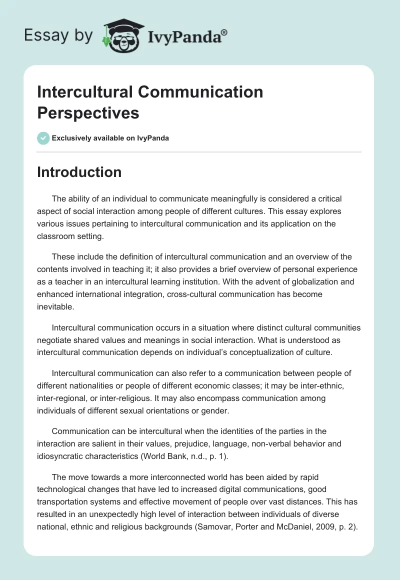 Intercultural Communication Perspectives. Page 1