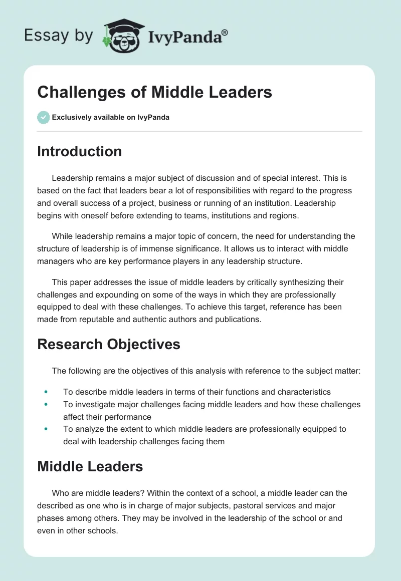 Challenges of Middle Leaders. Page 1