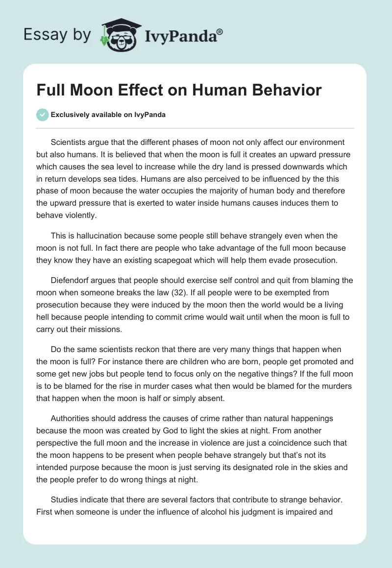 Full Moon Effect on Human Behavior. Page 1