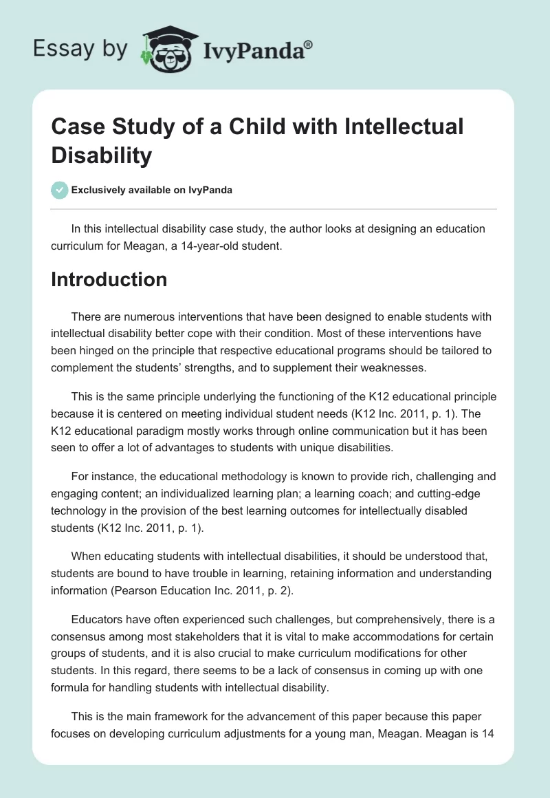 Case Study of a Child with Intellectual Disability. Page 1