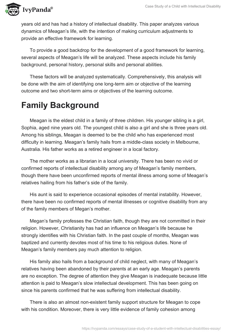 Case Study of a Child with Intellectual Disability. Page 2