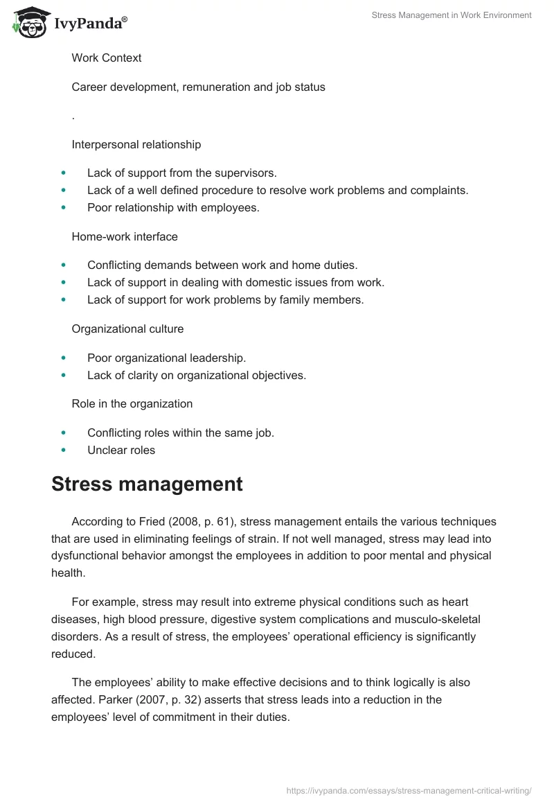 Stress Management in Work Environment. Page 4
