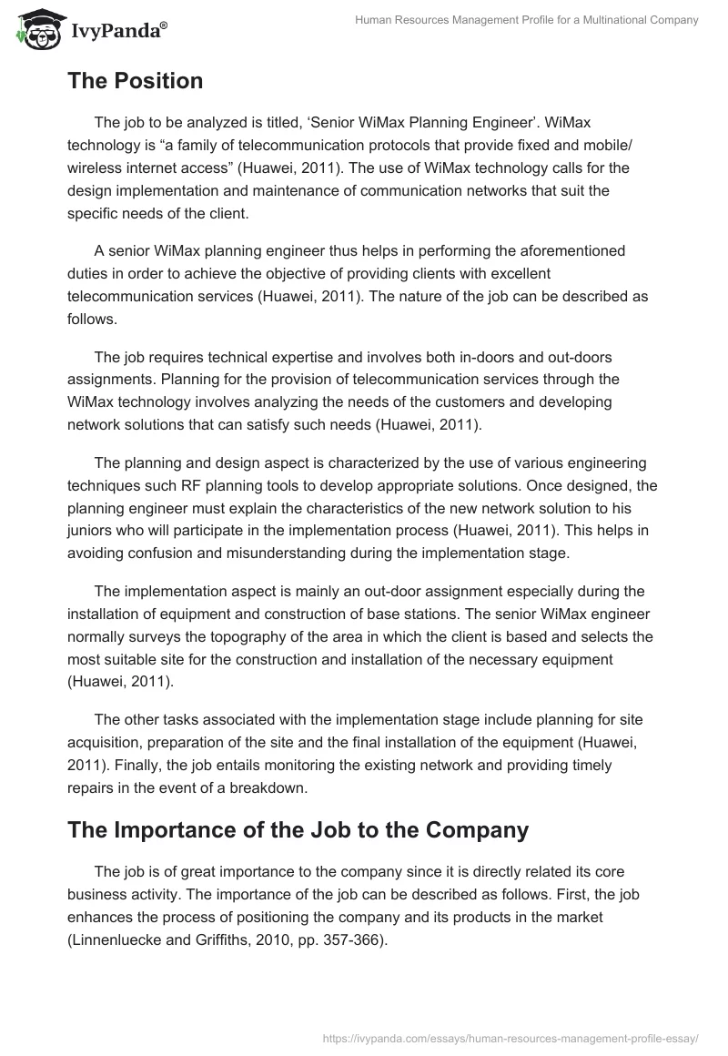 Human Resources Management Profile for a Multinational Company. Page 2