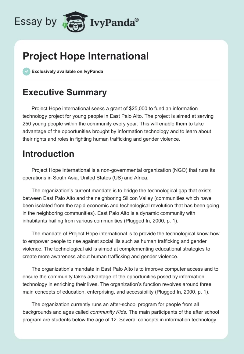 Project Hope International. Page 1