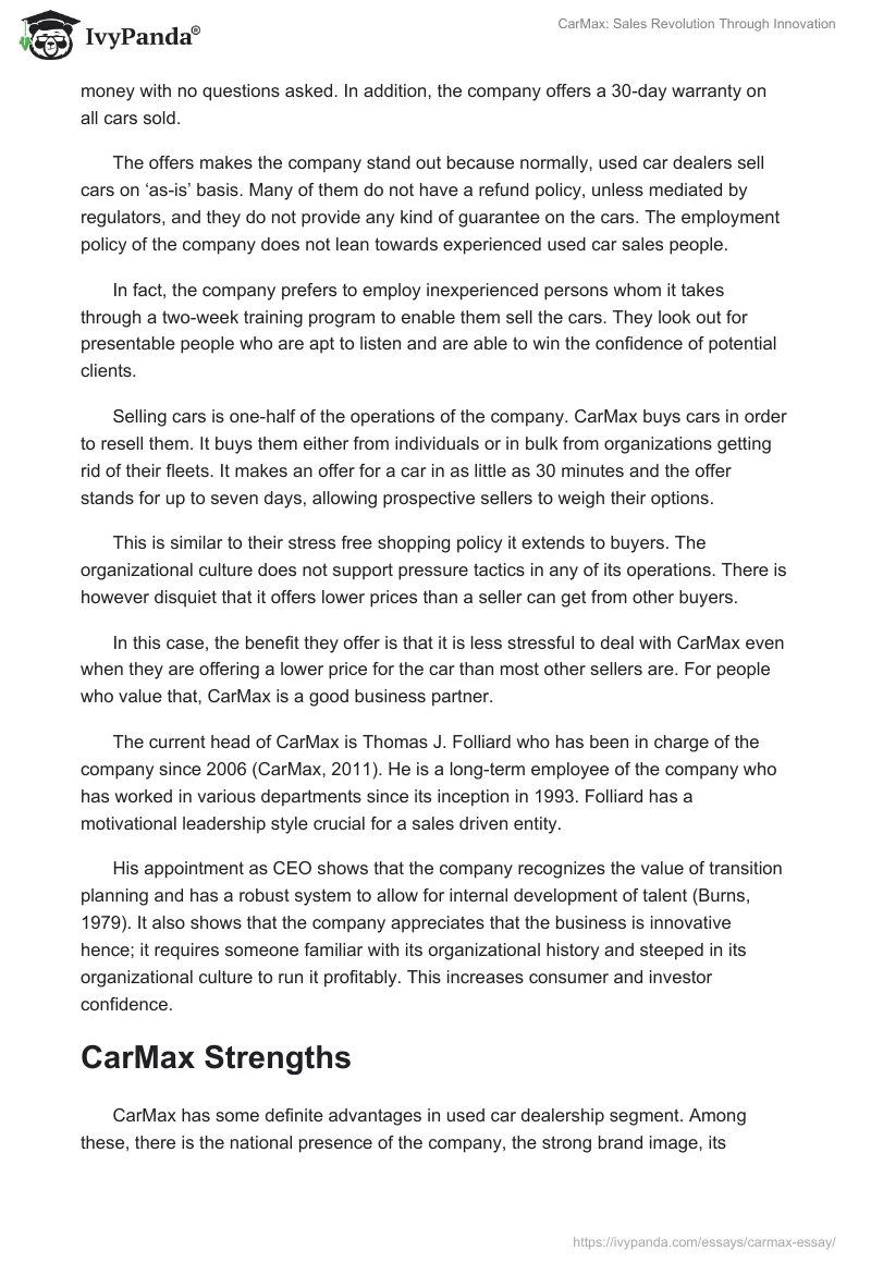 CarMax: Sales Revolution Through Innovation. Page 3
