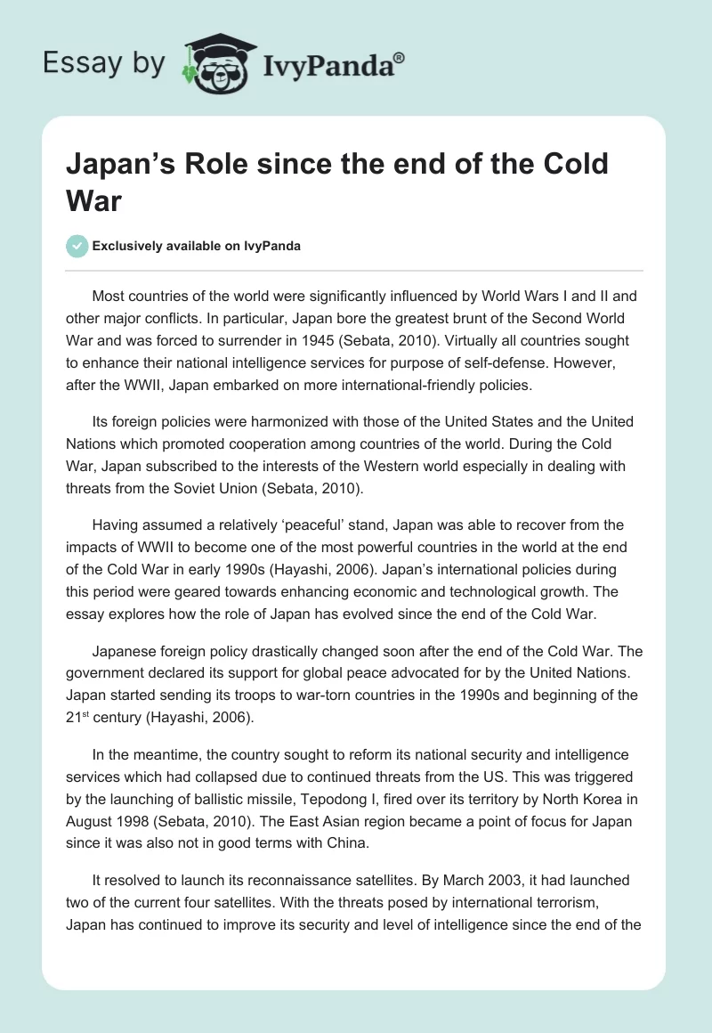 Japan’s Role Since the End of the Cold War. Page 1