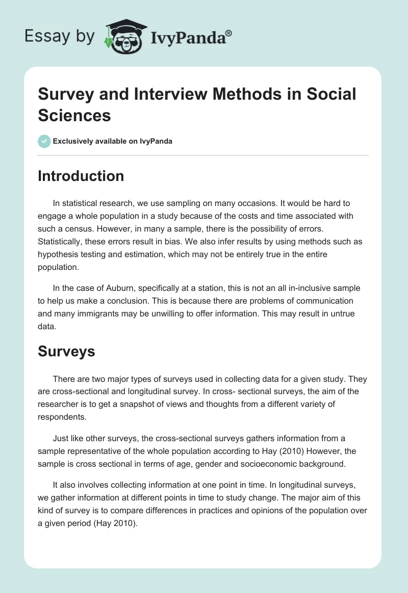 Survey and Interview Methods in Social Sciences. Page 1