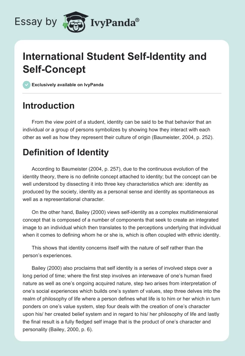 International Student Self-Identity and Self-Concept. Page 1