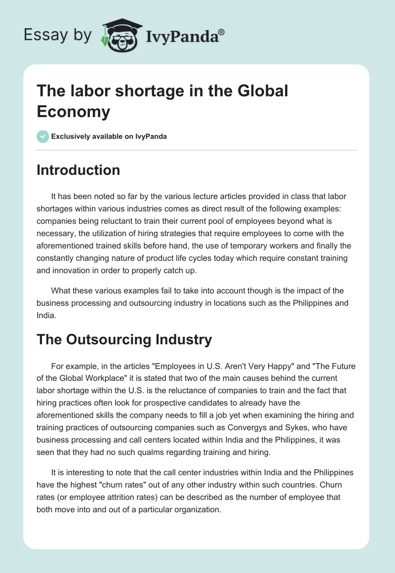 The labor shortage in the Global Economy. Page 1
