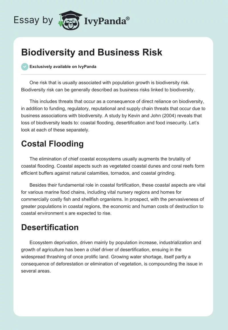 Biodiversity and Business Risk. Page 1