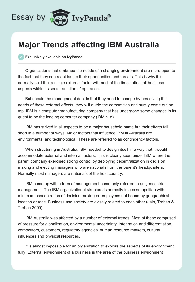 Major Trends affecting IBM Australia. Page 1