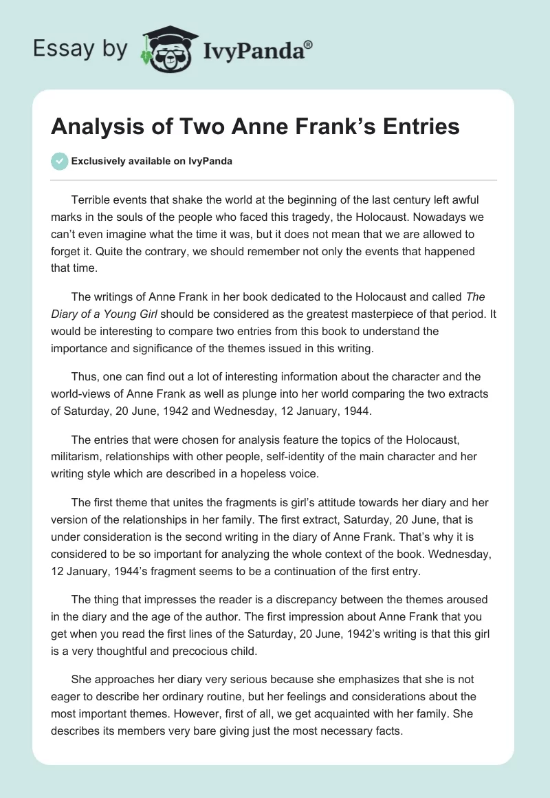 Analysis of Two Anne Frank’s Entries. Page 1