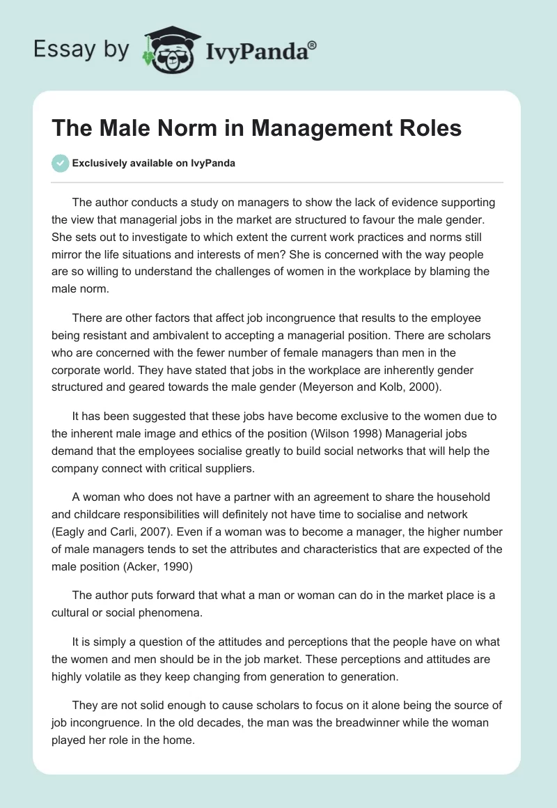 The Male Norm in Management Roles. Page 1