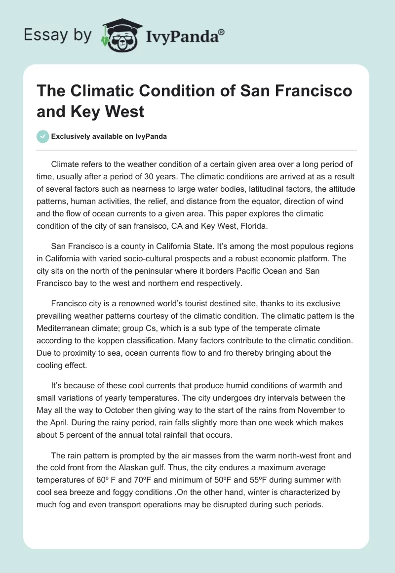 The Climatic Condition of San Francisco and Key West. Page 1