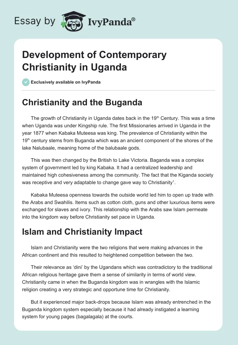 Development of Contemporary Christianity in Uganda. Page 1