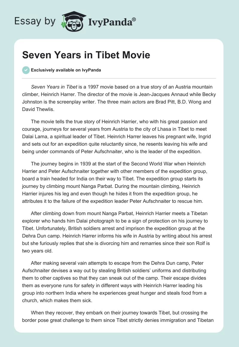 Seven Years in Tibet Movie. Page 1