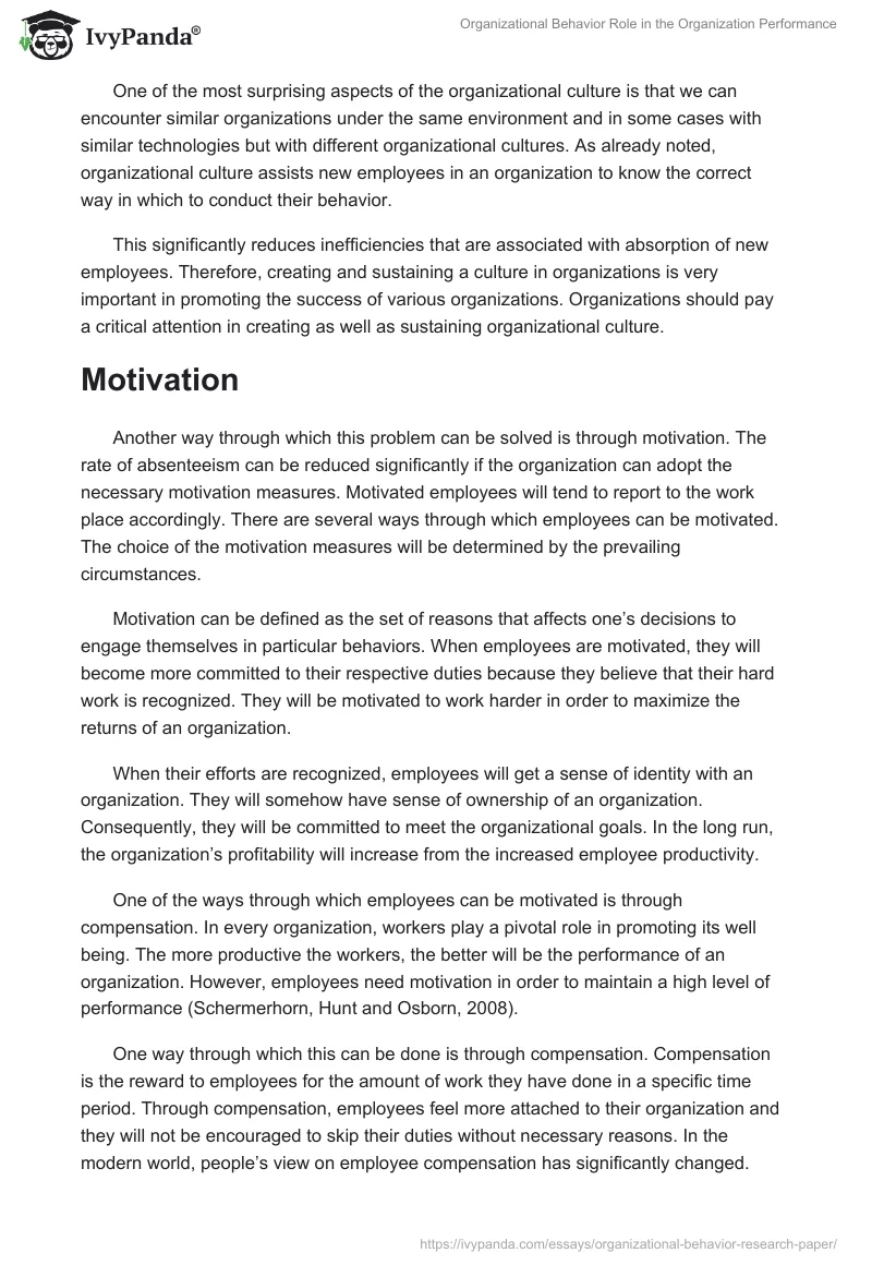 Organizational Behavior Role in the Organization Performance. Page 3