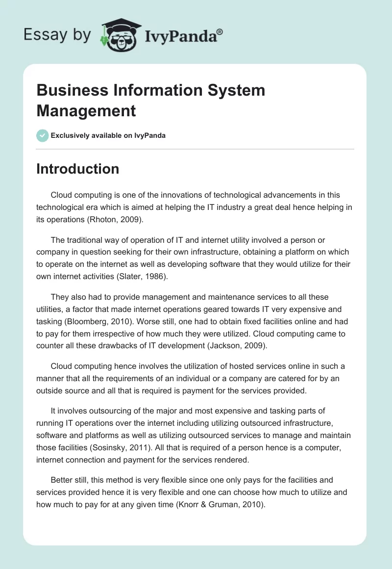 Business Information System Management. Page 1