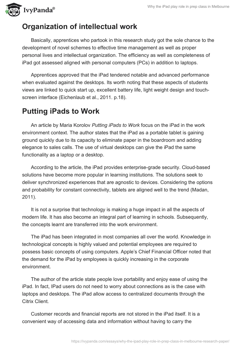 Why the iPad play role in prep class in Melbourne. Page 3