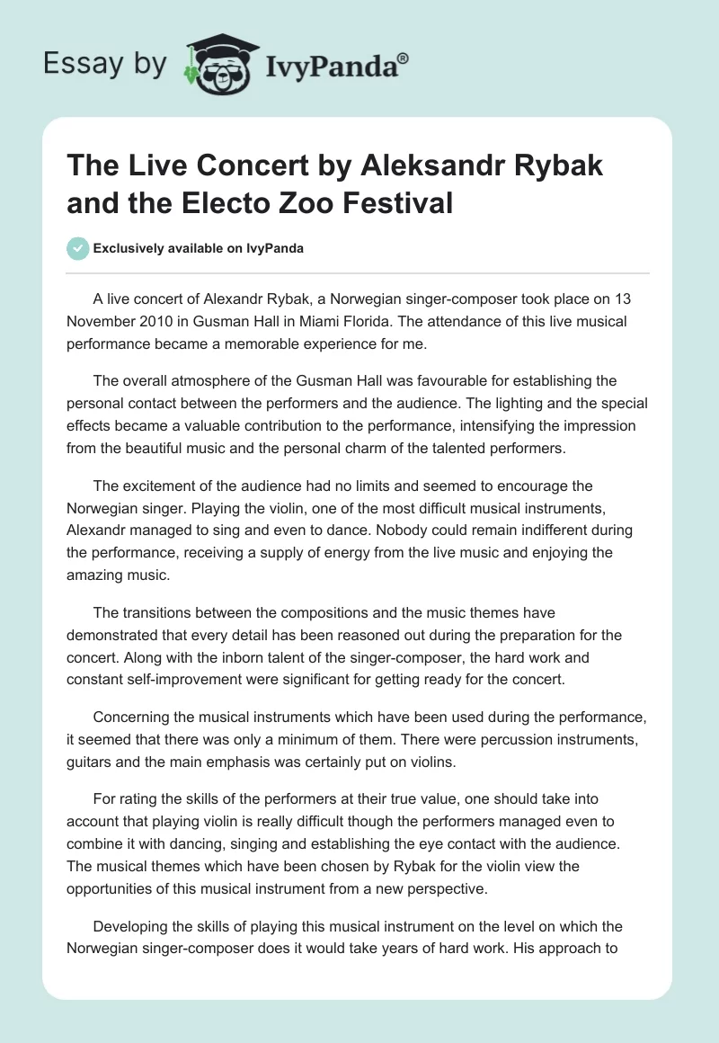 The Live Concert by Aleksandr Rybak and the Electo Zoo Festival. Page 1