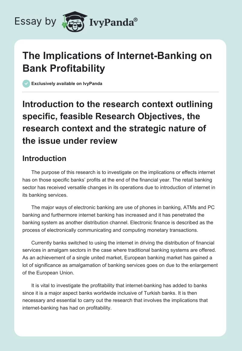 The Implications of Internet-Banking on Bank Profitability. Page 1