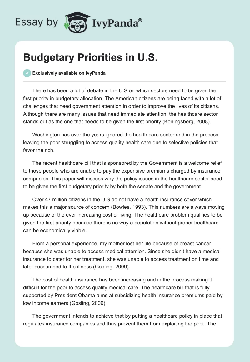 Budgetary Priorities in U.S.. Page 1