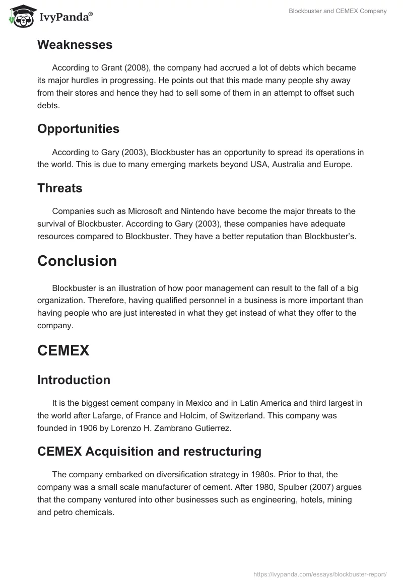 Blockbuster and CEMEX Company. Page 2