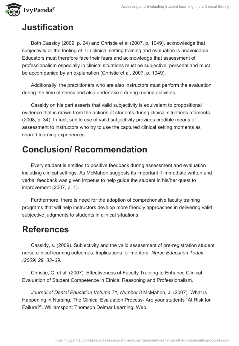 Assessing and Evaluating Student Learning in the Clinical Setting. Page 3