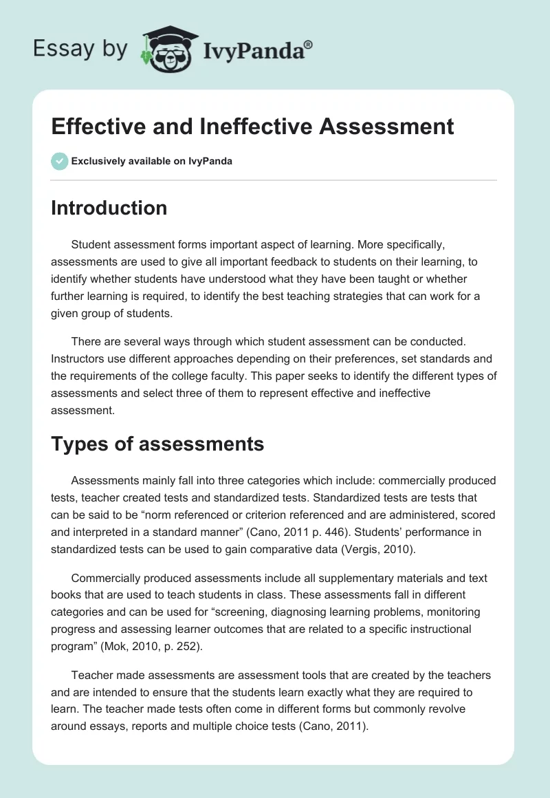 Effective and Ineffective Assessment. Page 1