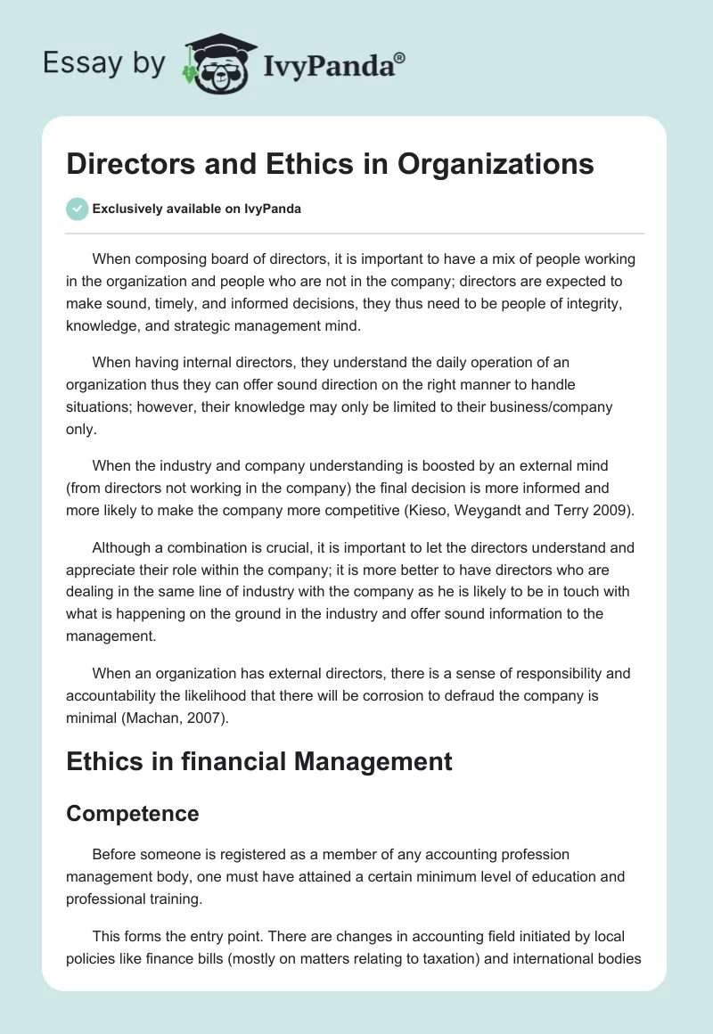 Directors and Ethics in Organizations. Page 1