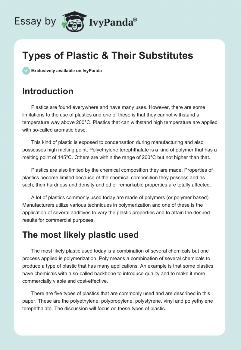 Types of Plastic & Their Substitutes. Page 1